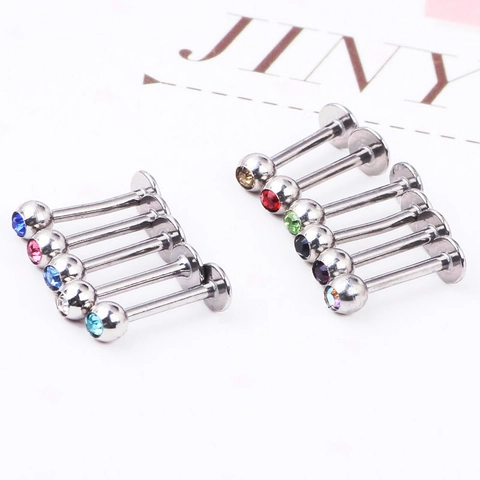 Stainless Steel Labret Stud Piercing Jewelry With Multi Color Cubic Zirconia Flat Back For Lip And Cartilage Earring