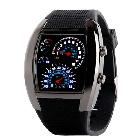 Digital Watch Men Racing Dashboard LED Creative Sport Electronic Alloy Case Silicone Strap Calendar