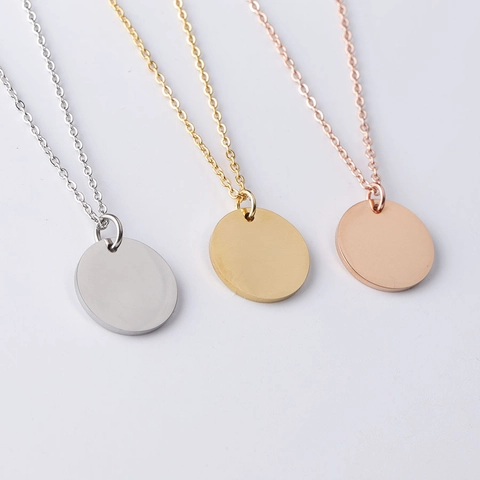 Minimalist Stainless Steel Round Pendant Necklace For Women Men Mirror Polished DIY Engravable Circle Coin Charm Jewelry