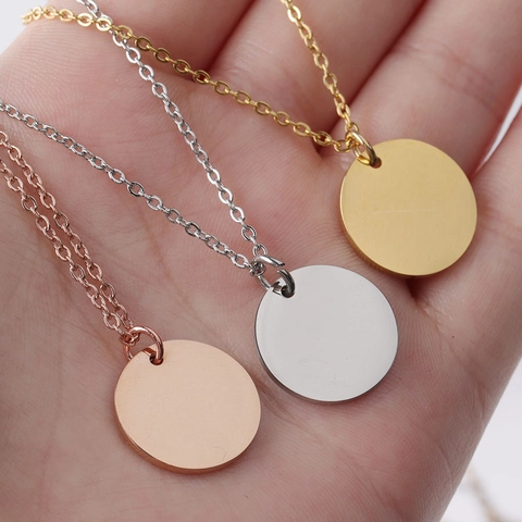 Round Disc Pendant Necklace Stainless Steel Polished Geometric Minimalist Jewelry For Women Clavicle Chain