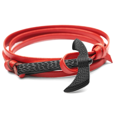 Multi Wrap Leather Bracelet With Alloy Axe Anchor Clasp Vintage Viking Nautical Style Jewelry Unisex