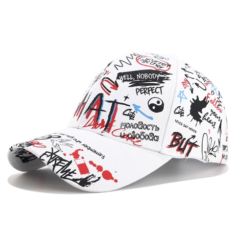 Graffiti Baseball Cap Cotton Streetwear Sunshade Breathable Adjustable Long Strap Unisex Fashion Snapback