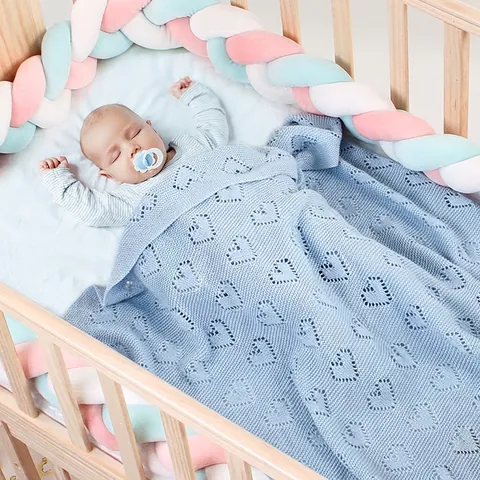 Coperta Neonato Cotone Maglia Motivo Cuore Traforato Traspirante Morbido Passeggino Fascia Neonati Bambini