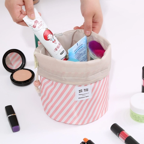 Neceser Cilíndrico Con Cordón Viaje Tela Oxford Bolsa De Almacenamiento Cosmético Portátil Patrón