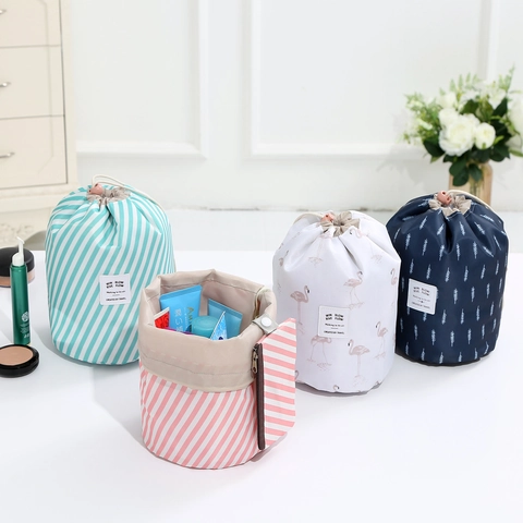 Neceser Cilíndrico Con Cordón Viaje Tela Oxford Bolsa De Almacenamiento Cosmético Portátil Patrón