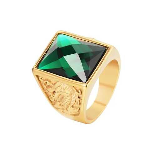 Anillo Sigillo Vintage Da Uomo In Acciaio Inossidabile Con Pietra Preziosa Quadrata Rilievo Drago Stile Punk