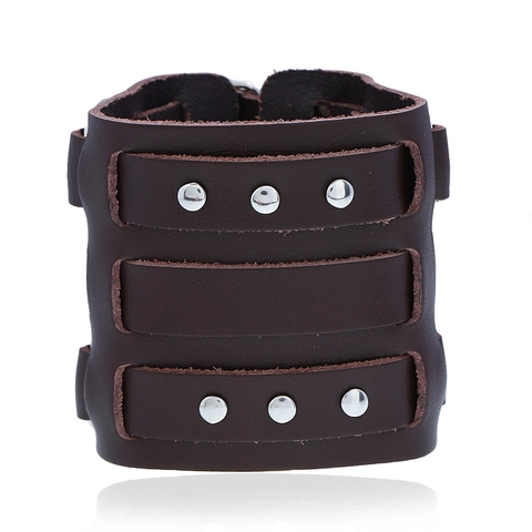 Punk Rivet Wide Cowhide Leather Cuff Bracelet For Men Vintage Rock Gothic Jewelry Hand Band