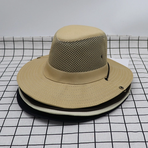 Outdoor Sun Protection Boonie Hat Wide Brim Breathable Mesh Fishing Hat For Hiking Cycling Adjustable Windproof Bucket Hat