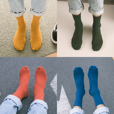 Herren Casual Baumwolle Socken Einfarbig Vertikale Rippenstrick Wadenlange Socken Atmungsaktiv Vielseitig Lange Kleid Socken Für Sport Büro