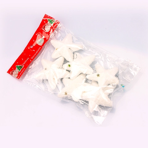Adornos De Estrellas De Navidad De Espuma Flocado Blanco Con Cuerdas Plateadas Lentejuelas Coloridas Colgantes