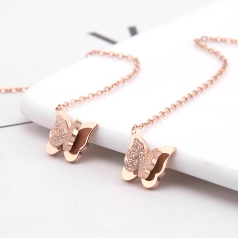 Schmetterling Ohrhänger Edelstahl Roségold Lange Quasten Ohrlinie Elegant Matt Poliert Für Frauen