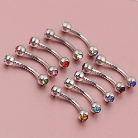 Augenbrauenring Gebogener Barbell Körperpiercing Schmuck Edelstahl Bunte Strasssteine Kugelende Dekorativ