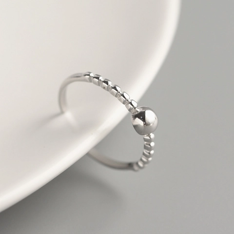 Minimalist 925 Sterling Silver Round Bead Adjustable Open Ring For Women Korean Style Fashion Smooth Ball Jewelry