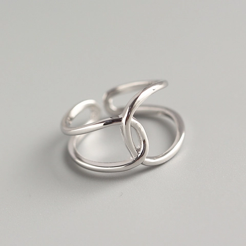 Minimalist 925 Sterling Silver Ring Double Layer Cross Line Geometric Adjustable Open Finger Jewelry For Women Chic