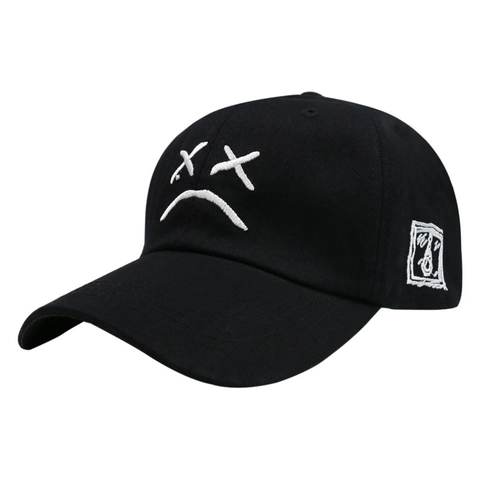 Casquette De Baseball En Coton Motif Visage Triste Broderie Streetwear Protection Solaire Chapeau Réglable Hommes Femmes