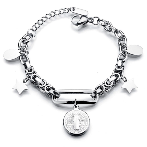 Women Stainless Steel Double Layer Bracelet Fashion Heart Cross Tree Of Life Religious Charm Adjustable Chain Jewelry