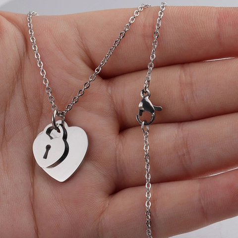 Collar Con Colgante De Doble Corazón Acero Inoxidable 304 Joyería Romántica Con Cerradura Para Mujer