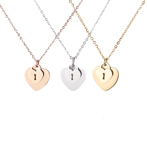 Collar Con Colgante De Doble Corazón Acero Inoxidable 304 Joyería Romántica Con Cerradura Para Mujer