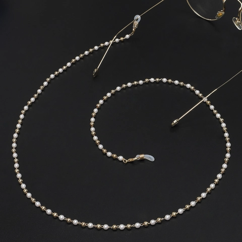 Elegante Catena Per Occhiali Da Donna Con Künstliche Perle Sintetiche Perline Di Metallo Dorato Passanti In Silicone Antiscivolo