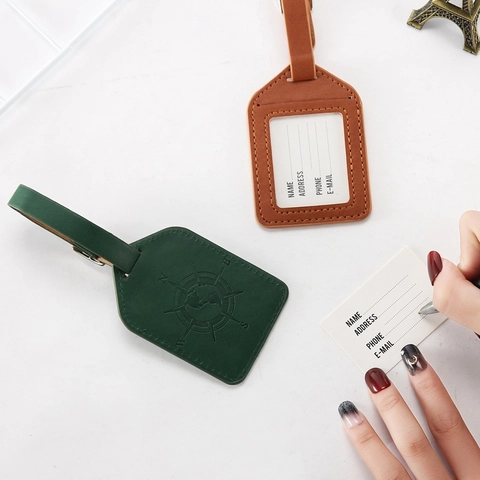Luggage Tag PU Leather Embossed Compass World Map Suitcase Privacy ID Label With Adjustable Strap Travel Accessories