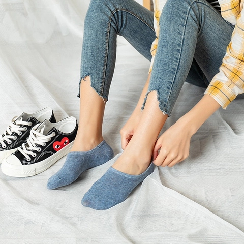 Invisible Boat Socks For Women Breathable Cotton Shallow Mouth Candy Color Anti-Slip Silicone Heel No Show Short Socks