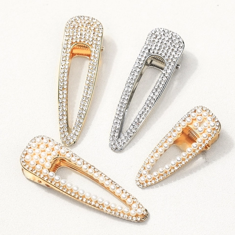 Fermagli Per Capelli Geometrici In Lega Con Strass E Perla Artificial Mollette A Becco D'Anatra In Metallo Minimalista Per Donna