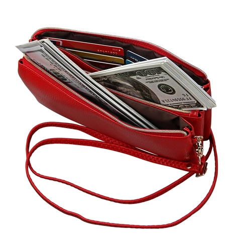 Women Genuine Leather Crossbody Bag Litchi Grain Small Square Clutch Triple Zipper Layer Fashion Handbag For Daily Use