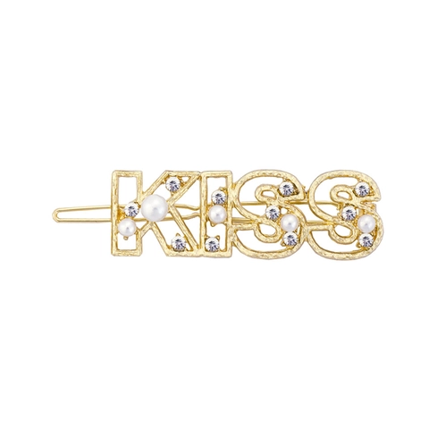 Pinzas Para El Cabello De Letras De Perlas Artificiales Y Diamantes De Imitación LOVE KISS Horquillas Doradas Para Mujeres