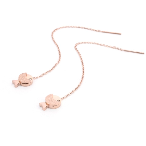 Fisch Durchzieher Ohrringe Titanstahl Roségold Vergoldet Lange Kette Quaste Kristall Auge Allergikerfreundlich Schmuck