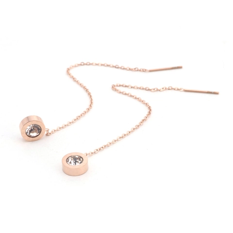 Roségold Edelstahl Lange Kette Quasten Ohrringe Mit Römischen Ziffern Zirkon Rund Anhänger Für Frauen Eleganter Schmuck