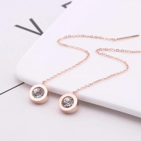 Roségold Edelstahl Lange Kette Quasten Ohrringe Mit Römischen Ziffern Zirkon Rund Anhänger Für Frauen Eleganter Schmuck