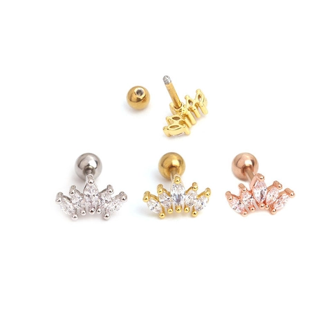 Kroon Oorkraakbeen Studs Koper Zirkoon Ingelegd Roestvrij Staal Schroefsluiting Piercing Sieraden Mode Accessoire Voor Dames