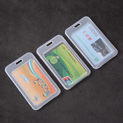Transparent ID Card Holder Vertical PP Plastic Badge Protector With Lanyard Hole For School Office Access Bus Cards