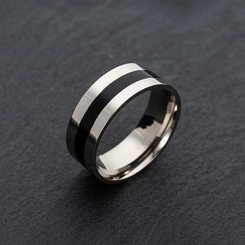 Anello A Fascia In Acciaio Inossidabile Minimalista Smalto Nero Lucidato Gioielli Per Uomo Unisex Stile Moderno