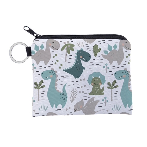 Digital Print Animal Polyester Coin Purse Mini Card Key Holder Bag Cat Sloth Dinosaur Alpaca Pattern Zipper Wallet For Women Kids