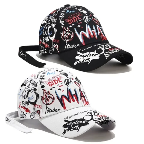 Graffiti Baseball Cap Cotton Streetwear Sunshade Breathable Adjustable Long Strap Unisex Fashion Snapback
