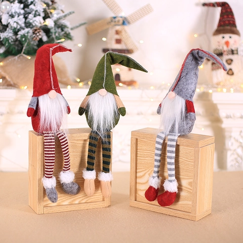 Nordic Christmas Gnomes Ornaments Plush Long Leg Faceless Santa Doll Swedish Tomte Figurines For Home Office Window Holiday Decor