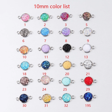 Connecteur Druzy Rond Acier Inoxydable Résine Étincelante Double Boucle Pendentif Lien Pour Création De Bijoux DIY Bracelet Collier
