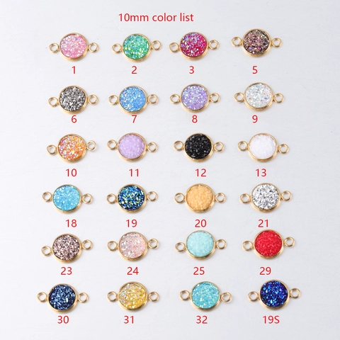 Round Double Loop Jewelry Connector Stainless Steel Vacuum Gold Plated Resin Druzy Charm For DIY Necklace Bracelet Making