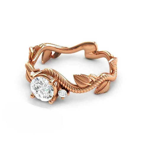 Roségoud Vergulde Koperen Ring Voor Dames Elegante Natuur Geïnspireerde Zirkonia Wijnstok Blad Ontwerp Mode Sieraden
