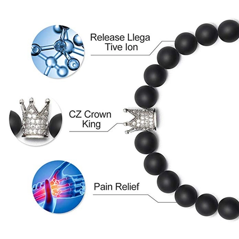 Pulseras De Cuentas De Turquesa Blanca Natural Y Ágata Mate Corona De Cobre Circonita Para Parejas