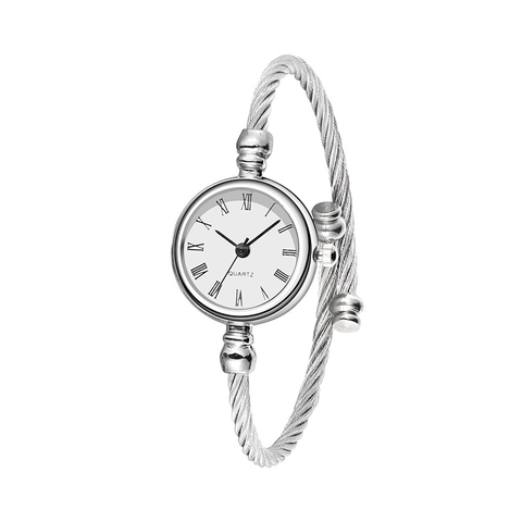 Damen Armreif Uhr Silber Edelstahl Gedrehtes Kabel Minimalistische Mode Quarz Armbanduhr Armband Schmuck