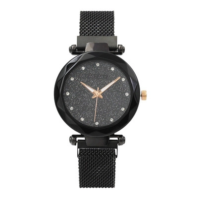 Orologio Al Quarzo Da Donna Quadrante Cielo Stellato Scala Di Strass Cinturino Magnetico Milanese Lunetta Geometrica Moda