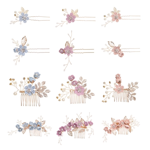 Pettine E Forcine Per Capelli Da Sposa Lega Fiore Di Stoffa Perla Artificial Strass Copricapo Floreale Accessori Matrimonio