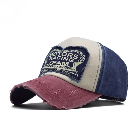 Cappello Da Baseball In Cotone Lavato Vintage Patchwork Distressed Patch Racing Team Retro Hip Hop Cappello Regolabile