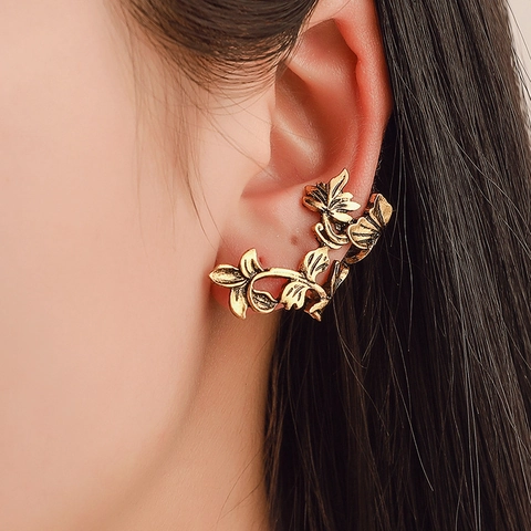 Vintage Alloy Leaf Shape Ear Cuff Non Pierced Clip On Earrings For Women Men Retro Branch Design Jewelry Fashion Gift