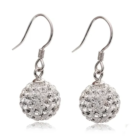 925 Sterling Silver Shamballa Ball Drop Earrings Shimmering Rhinestone Pave Hook Earrings For Women Elegant Fashion Jewelry