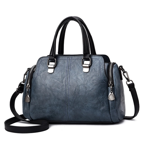 Women Fashion PU Leather Handbag Large Capacity Boston Shoulder Crossbody Bag Textured Retro Soft Top Handle Purse