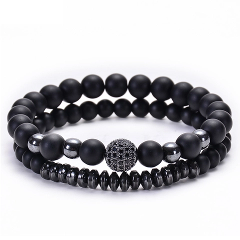 Bracciali Di Perle In Pietra Opaca Naturale Per Coppie Rame Micro Pave Zircone Nero Ematite Gioielli Minimalisti Elastici