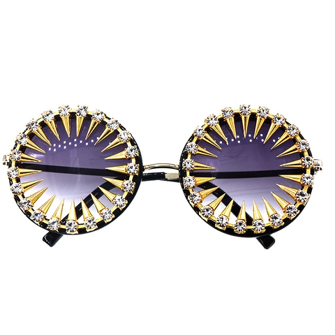 Occhiali Da Sole Rotondi Con Punte Dorate E Strass Oversize Punk Gothic Festa Spettacolo Per Donne Uomini